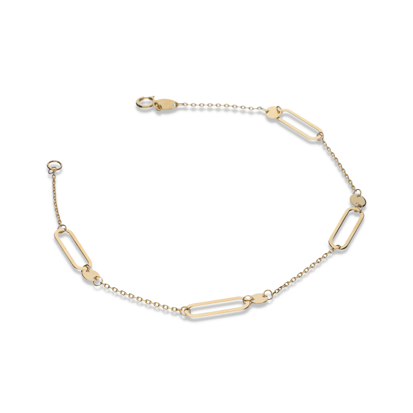 14K Rectangular Paper Clip with Rolo Chain Bracelet