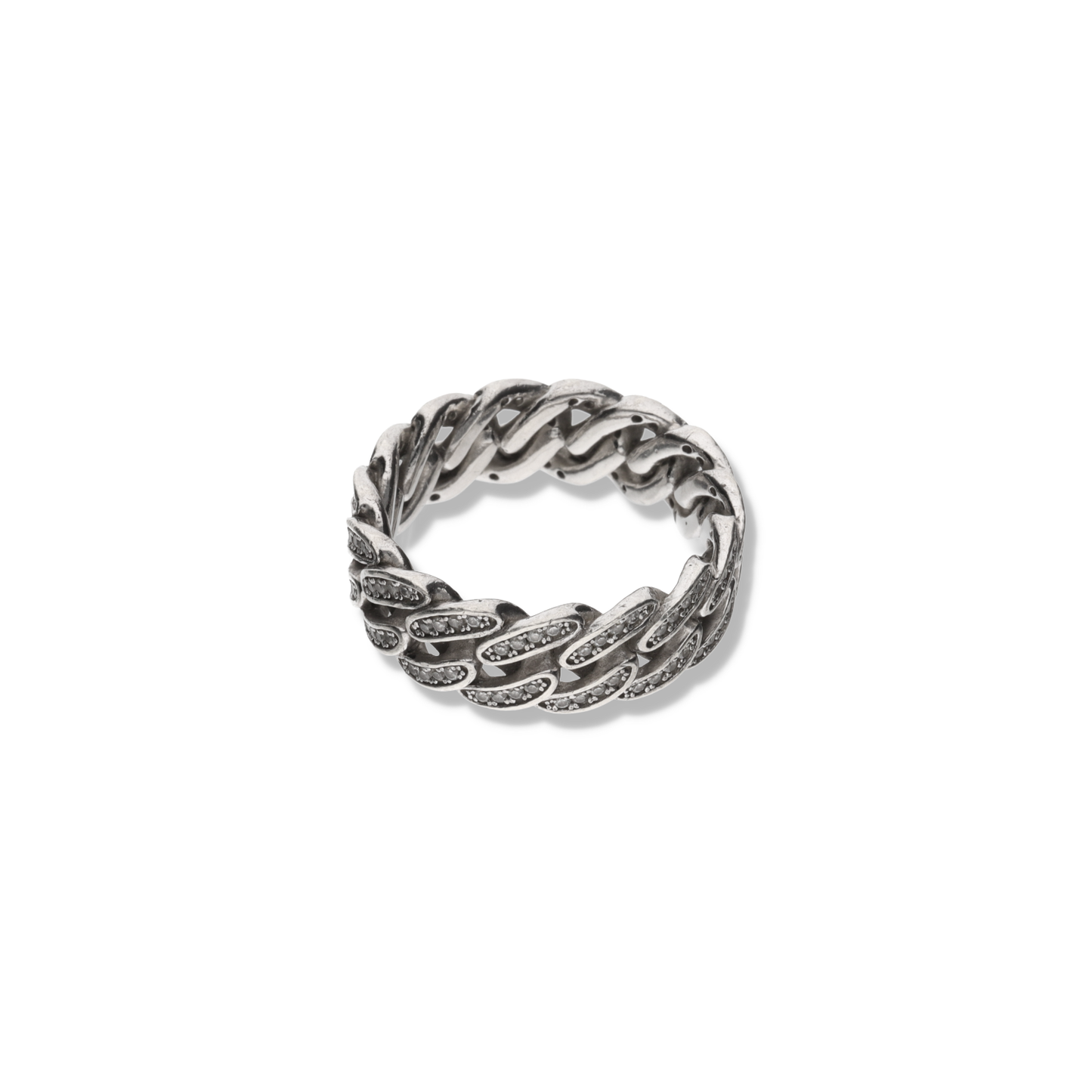 .925 Sterling Silver Micropave Cuban Link Ring